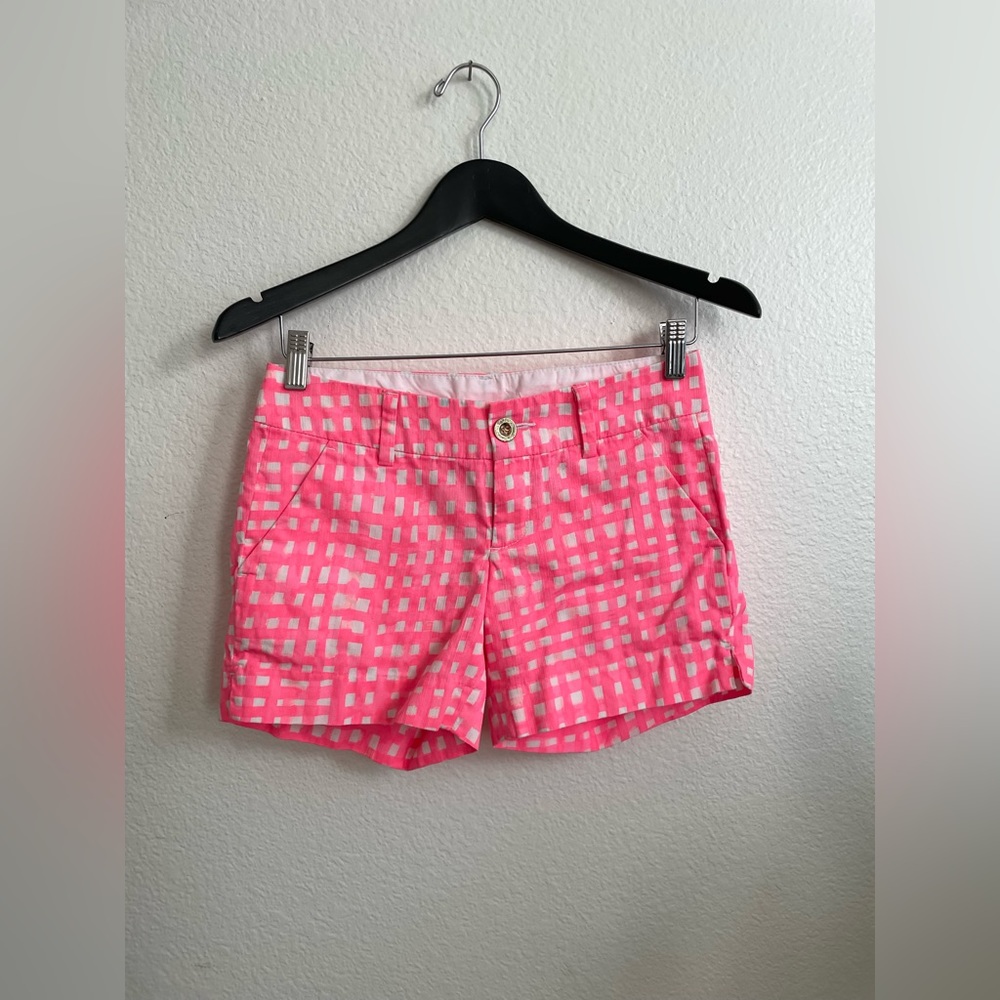 Lilly Pulitzer Callahan Shorts Gingham Pink 5” 00 EUC